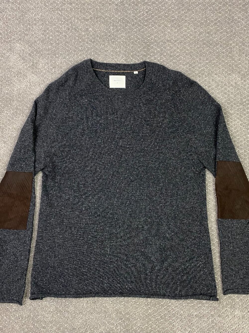 Billy Reid Sweater Mens Medium Gray Heather Wool Cashmere Silk Elbow Patches